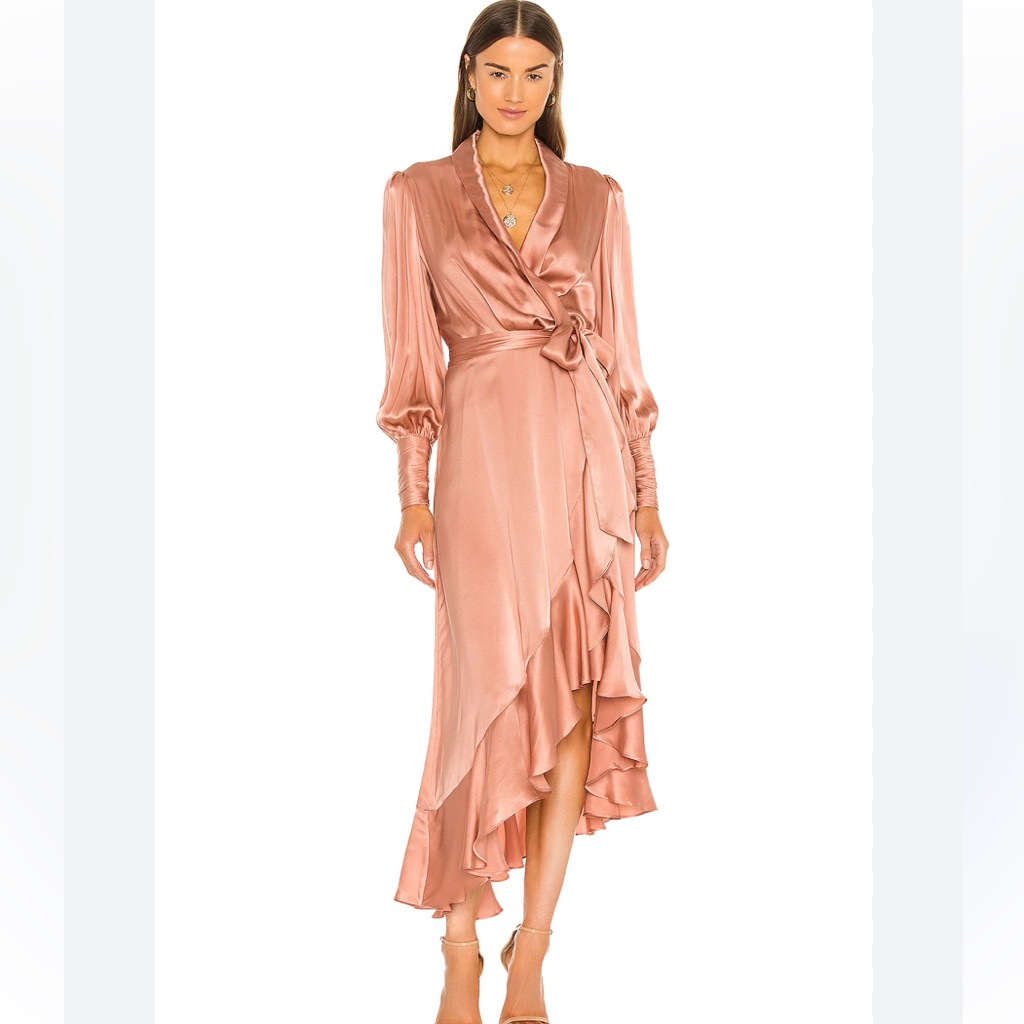 Zimmermann Rose Gold Satin Wrap Midi Dress